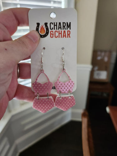 Retro Pink Swimsuit Earrings – Fun Summer Statement Jewelry - Dangle Earring - Charm and Char